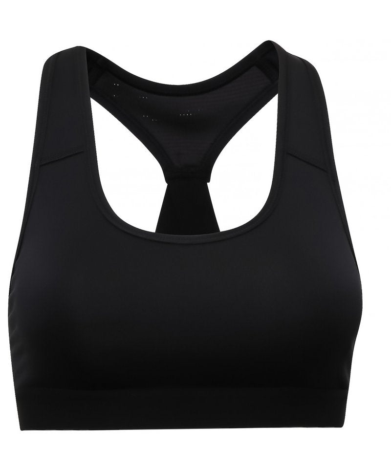 Tridri Performance Sports Bra (Medium Impact) in Black (Solid) by TriDri — Custom branded clothing by Print Press, featuring premium embroidery produced in our specialist print lab in the UK.