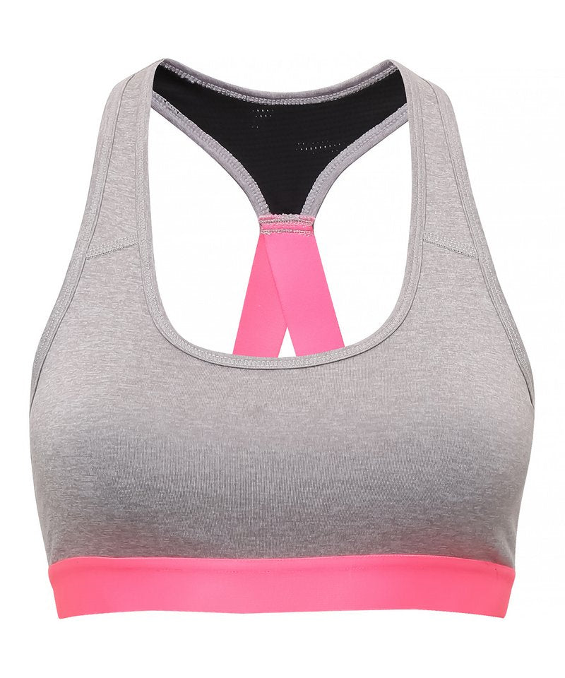 Tridri Performance Sports Bra (Medium Impact) in Silver Melange by TriDri — Custom branded clothing by Print Press, featuring premium embroidery produced in our specialist print lab in the UK.