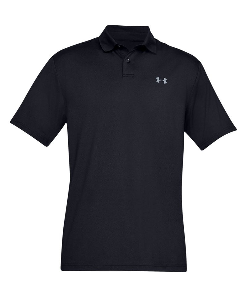 Performance Polo Textured in Black Pitch Grey by Under Armour — Custom branded clothing by Print Press, featuring premium embroidery produced in our specialist print lab in the UK.