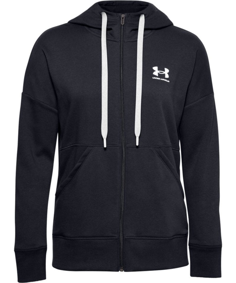 Women's Rival Fleece Full-Zip Hoodie in Black White by Under Armour — Custom branded clothing by Print Press, featuring premium embroidery produced in our specialist print lab in the UK.