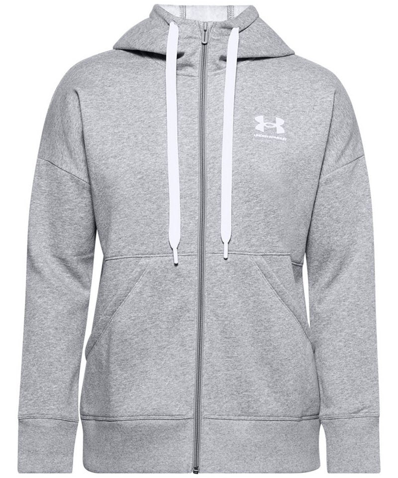 Women's Rival Fleece Full-Zip Hoodie in Steel Medium Heather White by Under Armour — Custom branded clothing by Print Press, featuring premium embroidery produced in our specialist print lab in the UK.