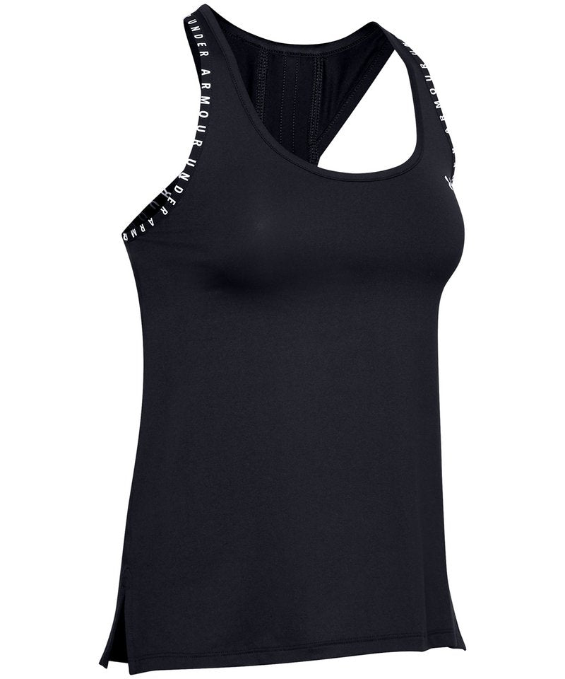 Women's Knockout Tank in Black Black White by Under Armour — Custom branded clothing by Print Press, featuring premium embroidery produced in our specialist print lab in the UK.