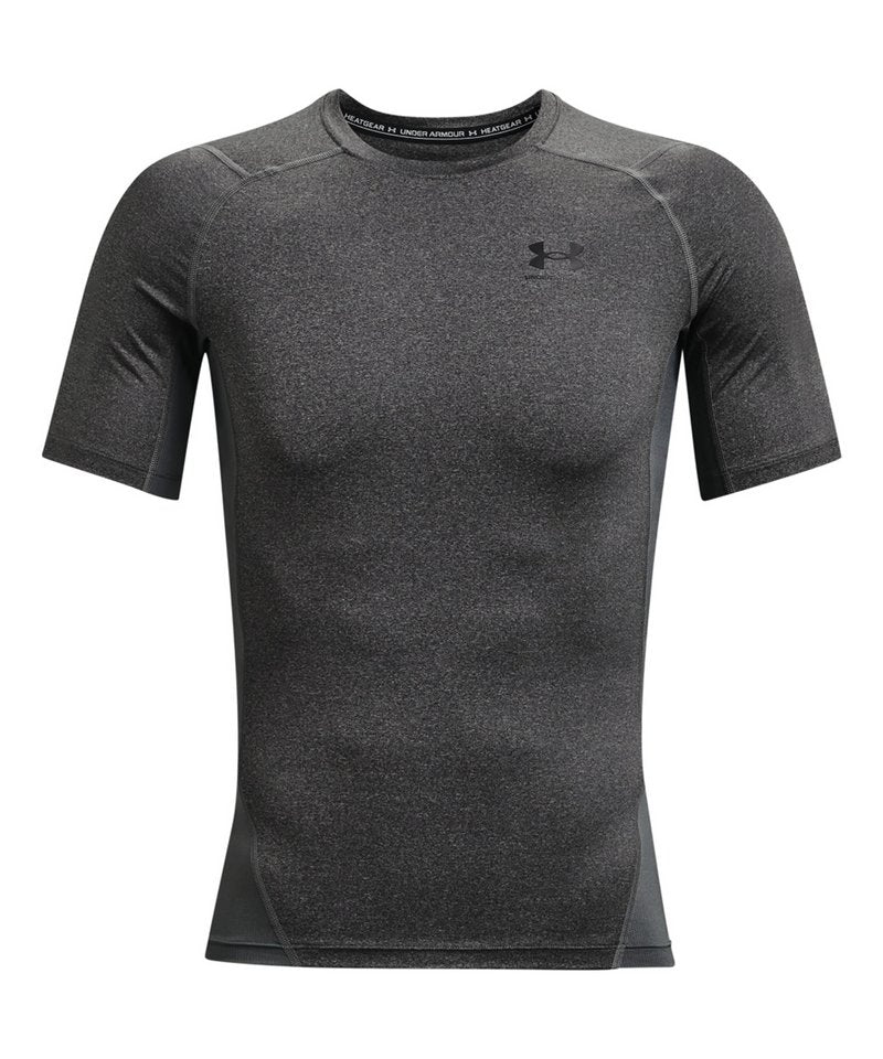 Under Armour Hg Armour Compression Short Sleeve in Carbon Heather Black by Under Armour — Custom branded clothing by Print Press, featuring premium embroidery produced in our specialist print lab in the UK.