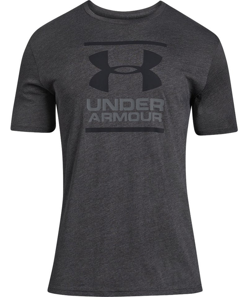 Under Armour Foundation Short Sleeve T-Shirt in Charcoal Medium Heather Graphite Black by Under Armour — Custom branded clothing by Print Press, featuring premium embroidery produced in our specialist print lab in the UK.