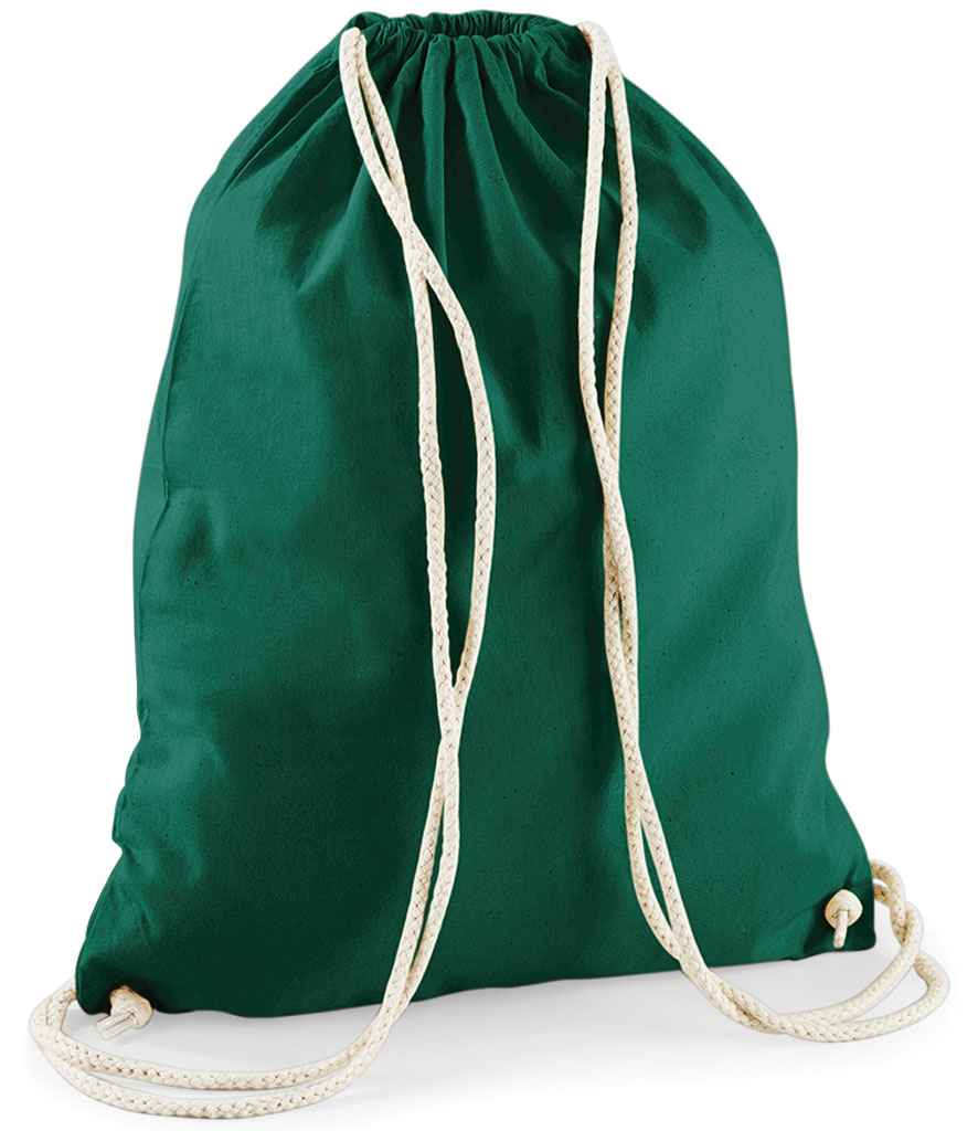 Westford Mill Cotton Gymsac in ONE Bottle Green by Westford Mill — Custom branded clothing by Print Press, featuring premium embroidery produced in our specialist print lab in the UK.