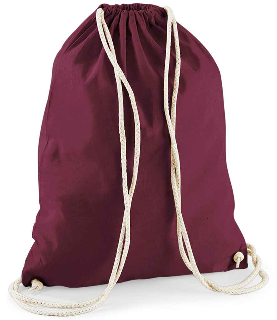 Westford Mill Cotton Gymsac in ONE Burgundy by Westford Mill — Custom branded clothing by Print Press, featuring premium embroidery produced in our specialist print lab in the UK.