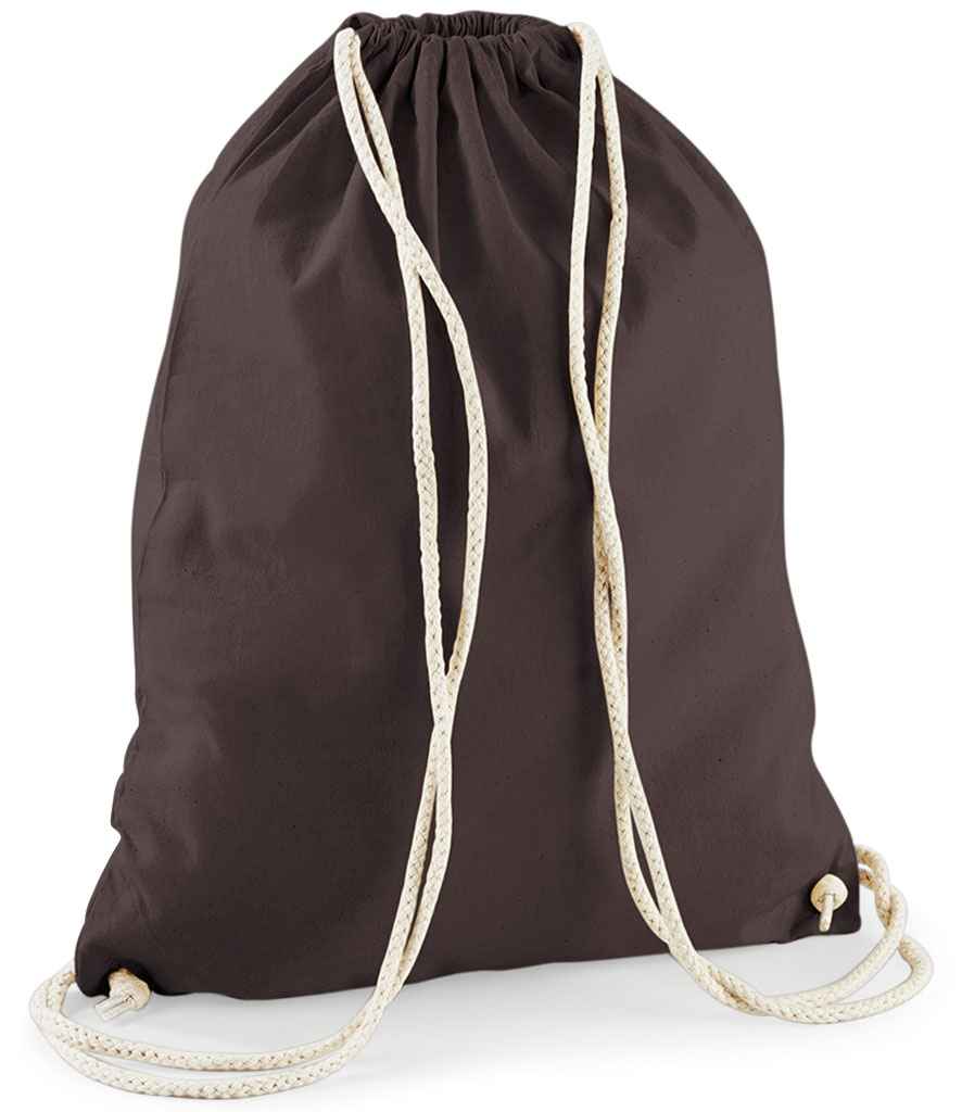Westford Mill Cotton Gymsac in ONE Chocolate by Westford Mill — Custom branded clothing by Print Press, featuring premium embroidery produced in our specialist print lab in the UK.