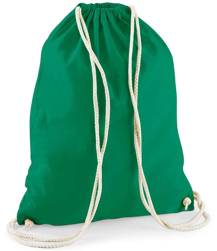 Westford Mill Cotton Gymsac in ONE Kelly Green by Westford Mill — Custom branded clothing by Print Press, featuring premium embroidery produced in our specialist print lab in the UK.
