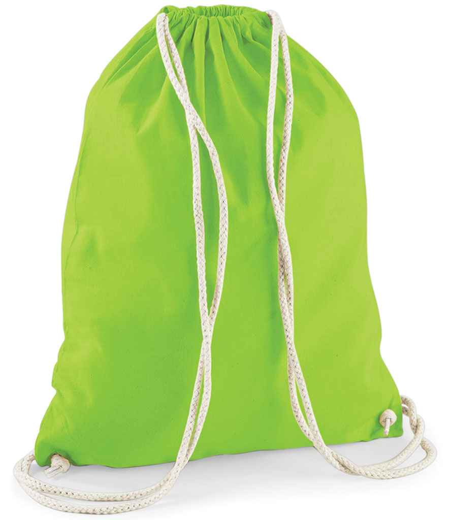Westford Mill Cotton Gymsac in ONE Lime Green by Westford Mill — Custom branded clothing by Print Press, featuring premium embroidery produced in our specialist print lab in the UK.