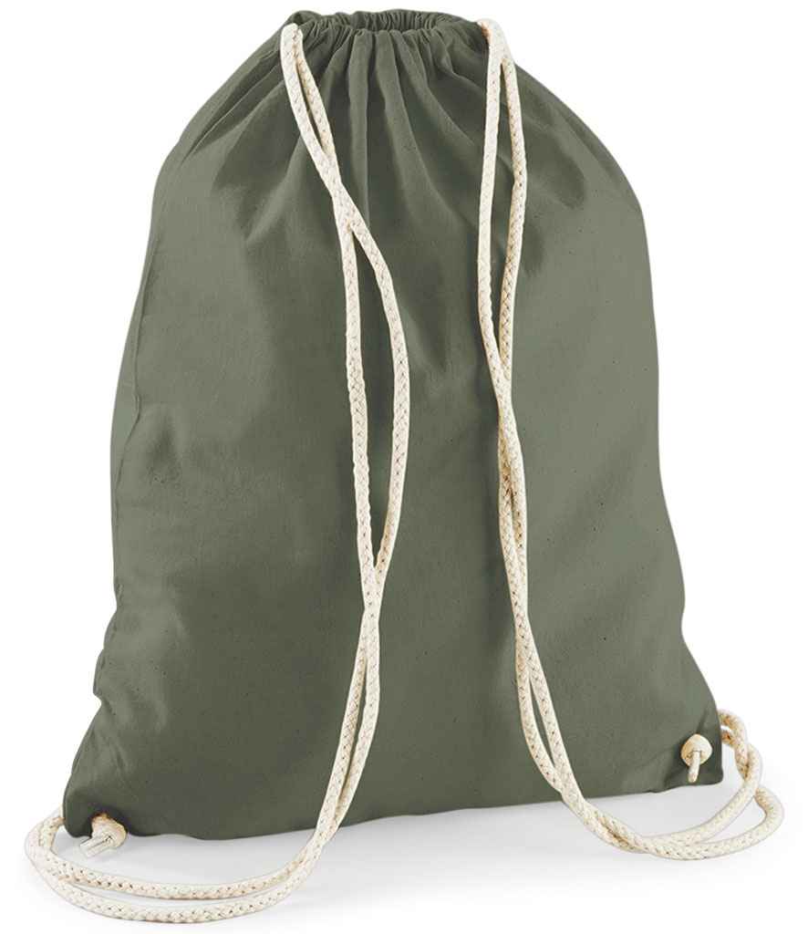 Westford Mill Cotton Gymsac in ONE Olive Green by Westford Mill — Custom branded clothing by Print Press, featuring premium embroidery produced in our specialist print lab in the UK.