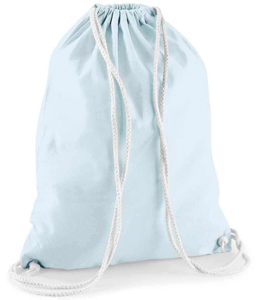 Westford Mill Cotton Gymsac in ONE Pastel Blue White by Westford Mill — Custom branded clothing by Print Press, featuring premium embroidery produced in our specialist print lab in the UK.