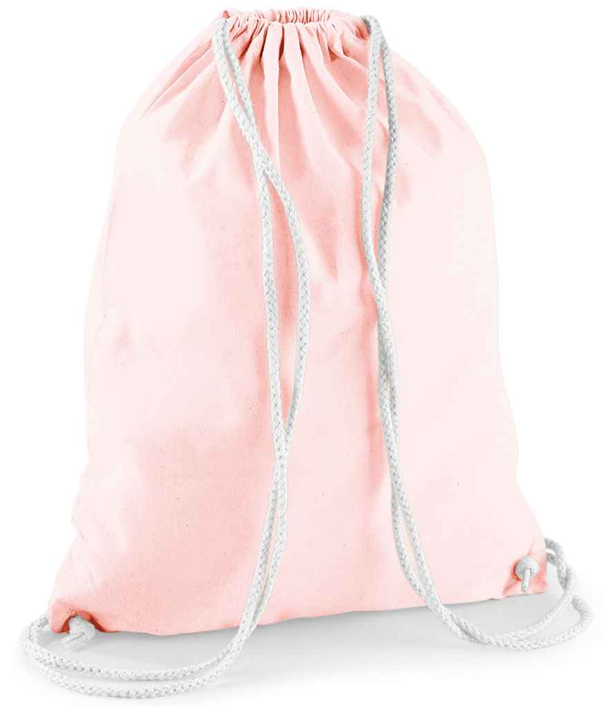 Westford Mill Cotton Gymsac in ONE Pastel Pink White by Westford Mill — Custom branded clothing by Print Press, featuring premium embroidery produced in our specialist print lab in the UK.