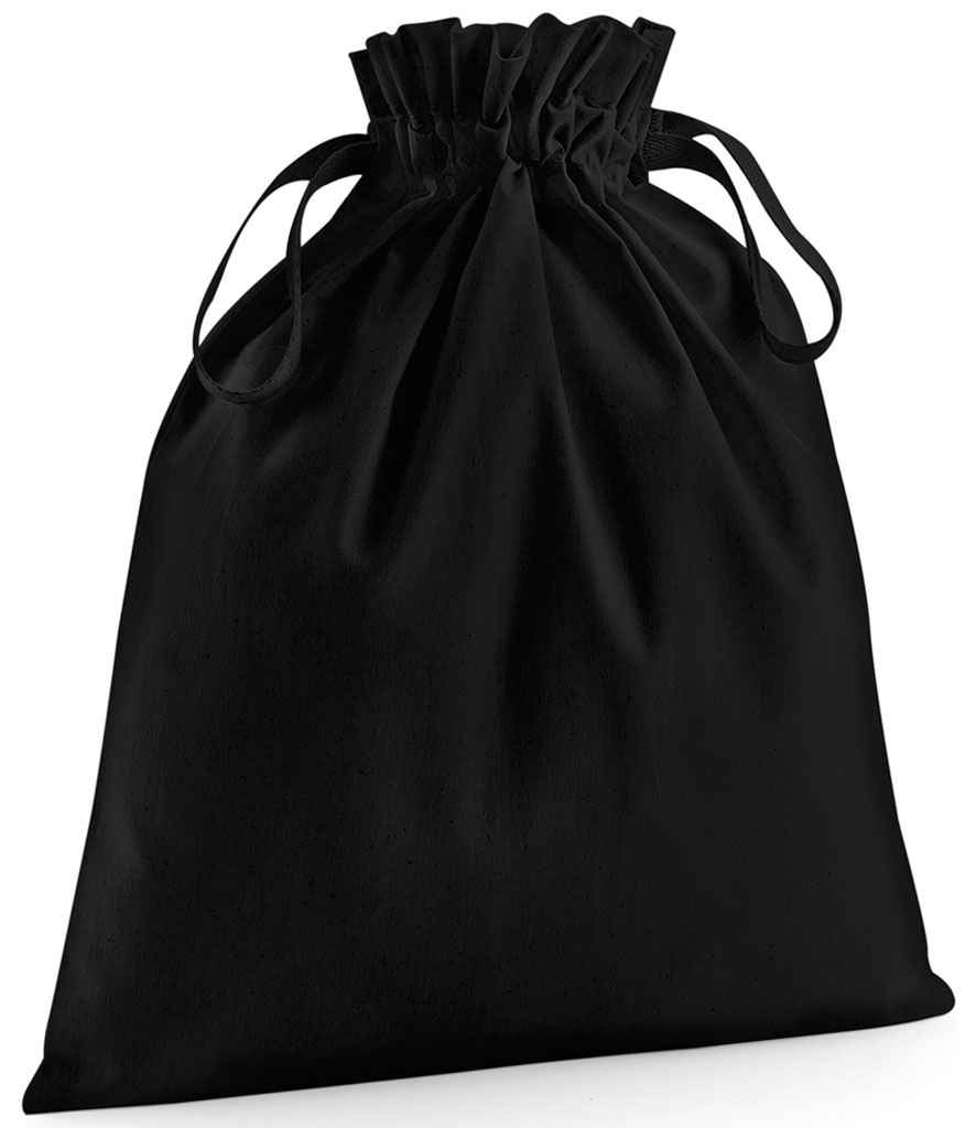 Westford Mill Organic Cotton Drawcord Bag in Black by Westford Mill — Custom branded clothing by Print Press, featuring premium embroidery produced in our specialist print lab in the UK.
