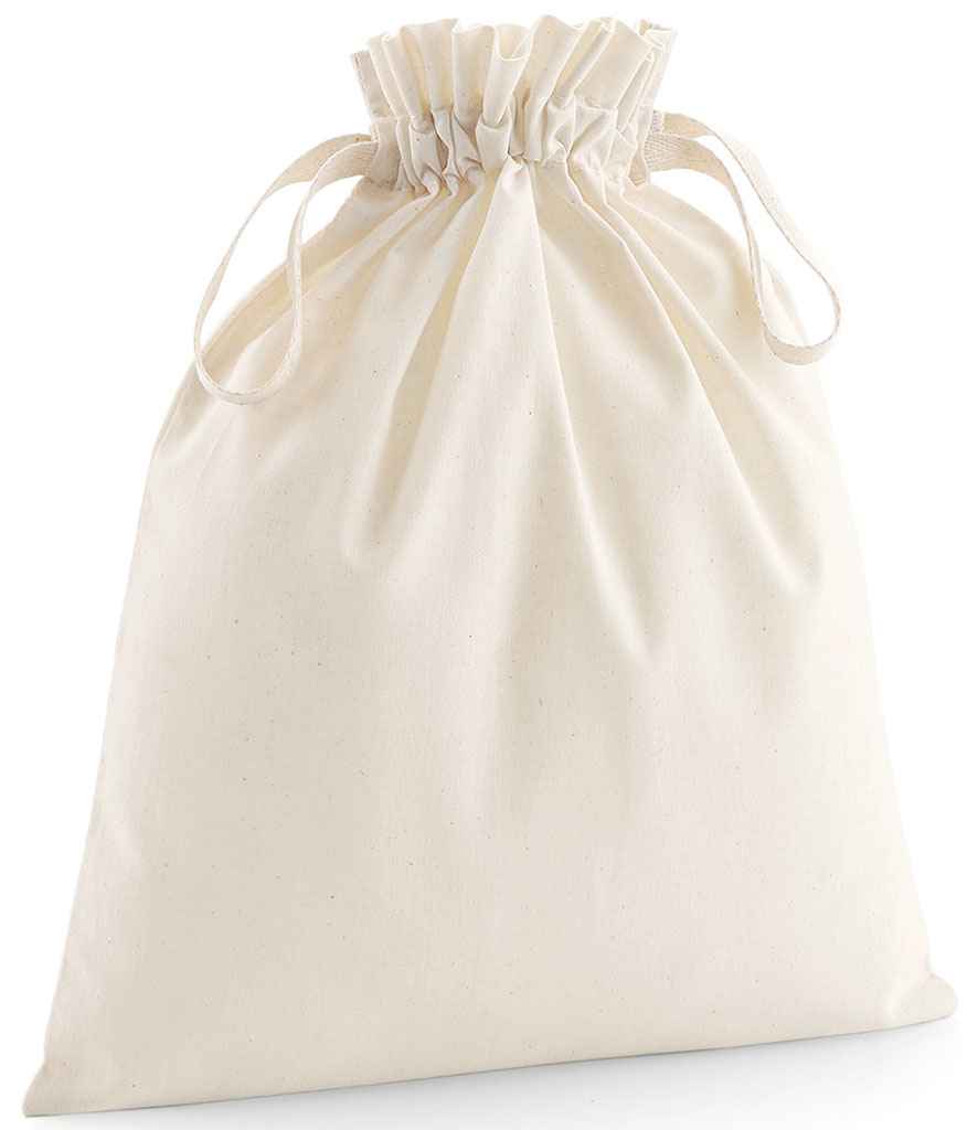 Westford Mill Organic Cotton Drawcord Bag in Natural by Westford Mill — Custom branded clothing by Print Press, featuring premium embroidery produced in our specialist print lab in the UK.