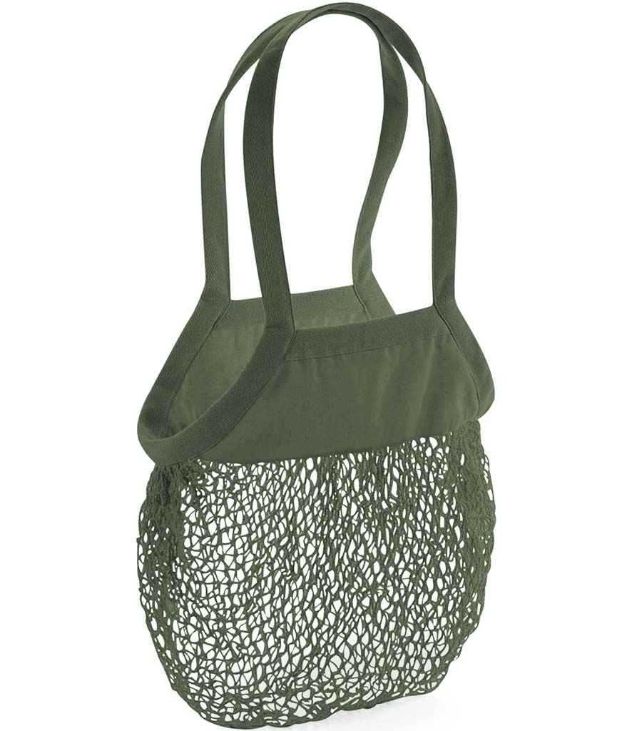 Westford Mill Organic Cotton Mesh Grocery Bag in ONE Olive Green by Westford Mill — Custom branded clothing by Print Press, featuring premium embroidery produced in our specialist print lab in the UK.