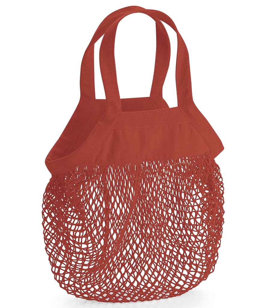 Westford Mill Organic Cotton Mini Mesh Grocery Bag in ONE Orange Rust by Westford Mill — Custom branded clothing by Print Press, featuring premium embroidery produced in our specialist print lab in the UK.