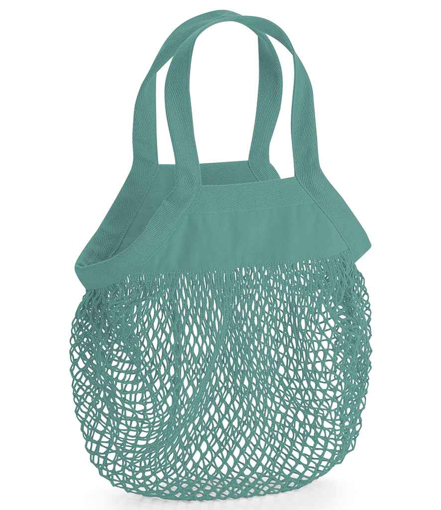 Westford Mill Organic Cotton Mini Mesh Grocery Bag in ONE Sage Green by Westford Mill — Custom branded clothing by Print Press, featuring premium embroidery produced in our specialist print lab in the UK.