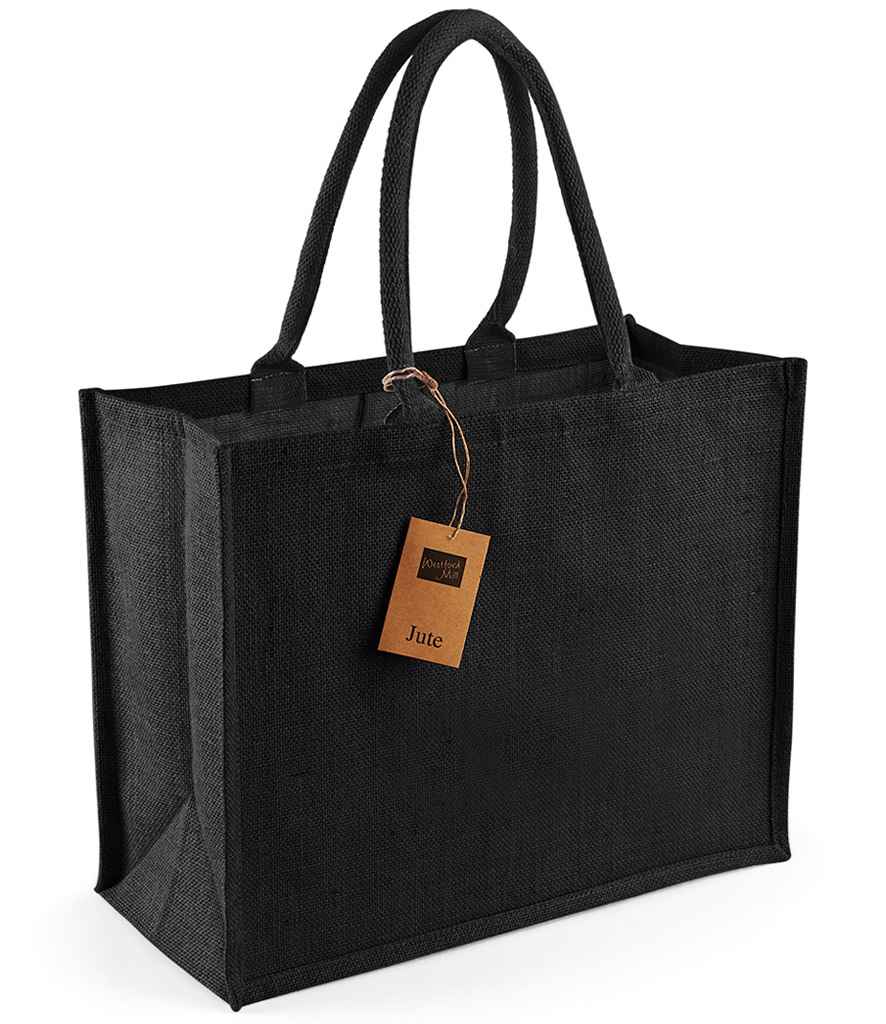 Westford Mill Jute Classic Shopper in ONE Black Black by Westford Mill — Custom branded clothing by Print Press, featuring premium embroidery produced in our specialist print lab in the UK.