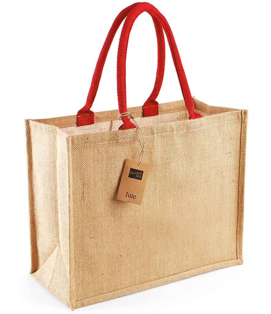 Westford Mill Jute Classic Shopper in ONE Natural Bright Red by Westford Mill — Custom branded clothing by Print Press, featuring premium embroidery produced in our specialist print lab in the UK.