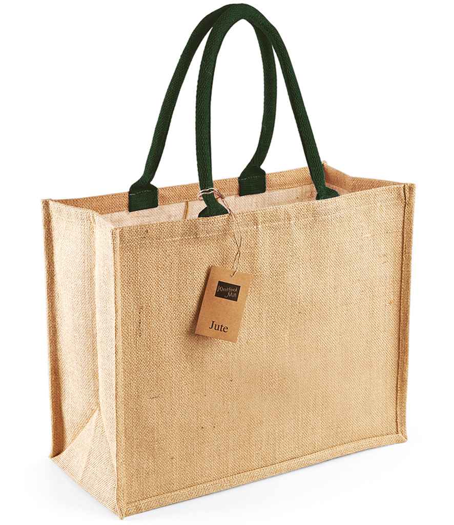 Westford Mill Jute Classic Shopper in ONE Natural Forest Green by Westford Mill — Custom branded clothing by Print Press, featuring premium embroidery produced in our specialist print lab in the UK.