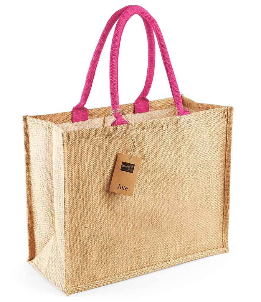 Westford Mill Jute Classic Shopper in ONE Natural Fuchsia by Westford Mill — Custom branded clothing by Print Press, featuring premium embroidery produced in our specialist print lab in the UK.