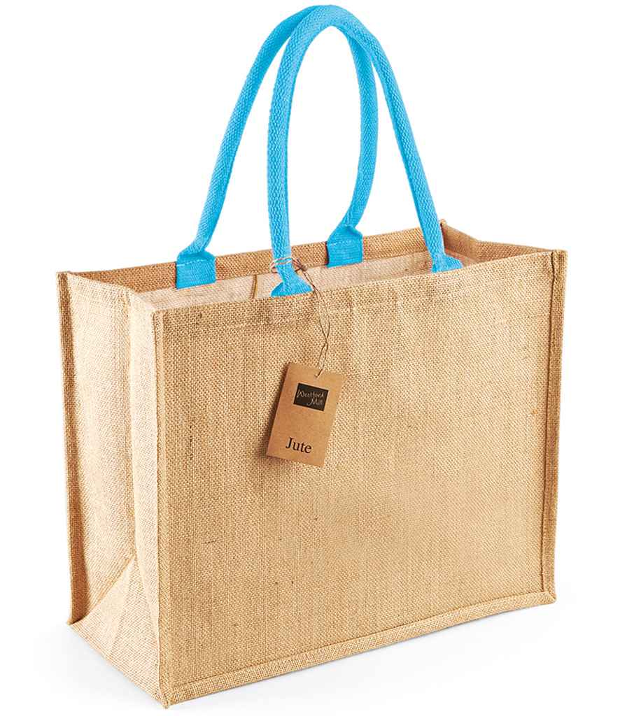 Westford Mill Jute Classic Shopper in ONE Natural Surf Blue by Westford Mill — Custom branded clothing by Print Press, featuring premium embroidery produced in our specialist print lab in the UK.
