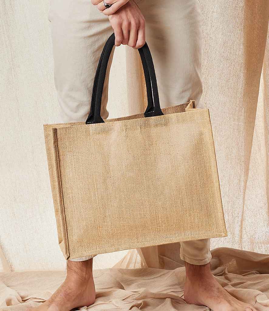 Westford Mill Jute Classic Shopper in ONE Natural Black by Westford Mill — Custom branded clothing by Print Press, featuring premium embroidery produced in our specialist print lab in the UK.