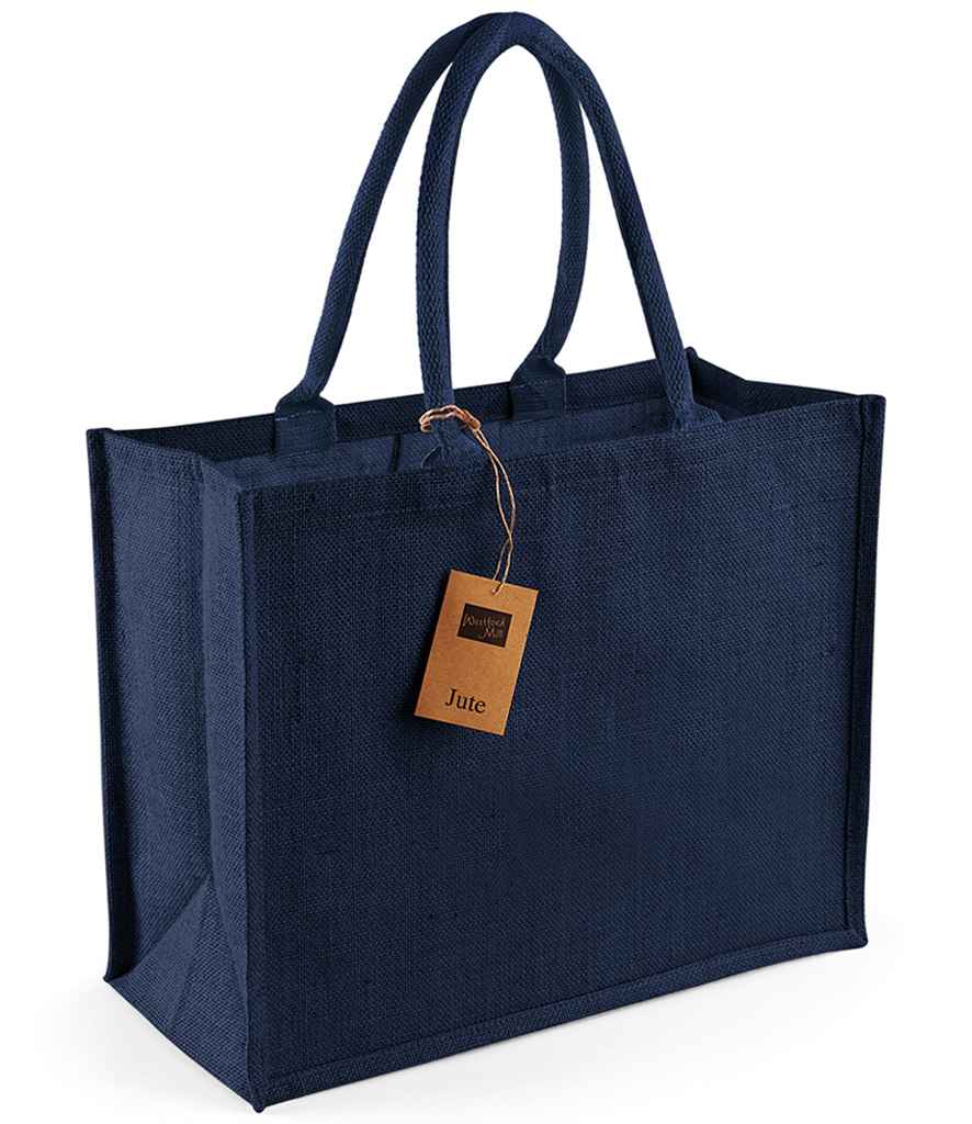 Westford Mill Jute Classic Shopper in ONE Navy Navy by Westford Mill — Custom branded clothing by Print Press, featuring premium embroidery produced in our specialist print lab in the UK.