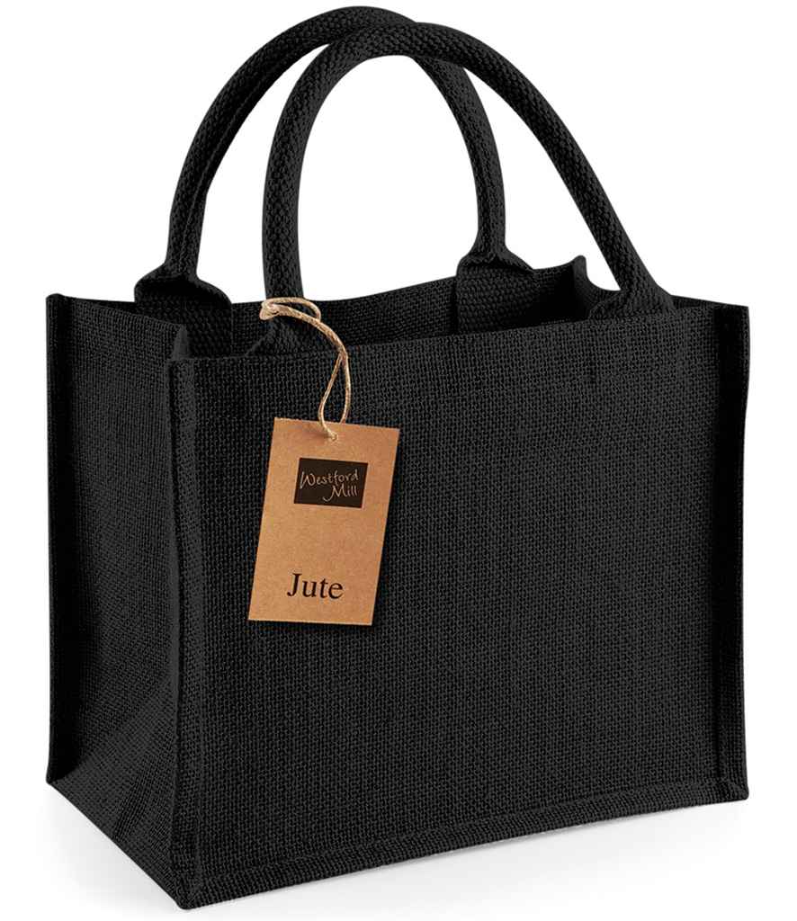 Westford Mill Jute Mini Gift Bag in ONE Black Black by Westford Mill — Custom branded clothing by Print Press, featuring premium embroidery produced in our specialist print lab in the UK.