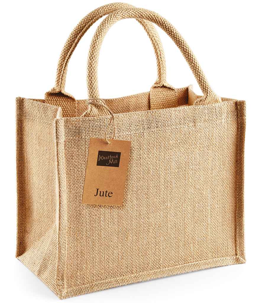 Westford Mill Jute Mini Gift Bag in ONE Natural by Westford Mill — Custom branded clothing by Print Press, featuring premium embroidery produced in our specialist print lab in the UK.