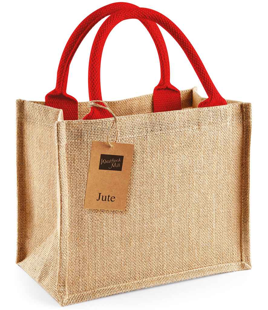 Westford Mill Jute Mini Gift Bag in ONE Natural Bright Red by Westford Mill — Custom branded clothing by Print Press, featuring premium embroidery produced in our specialist print lab in the UK.