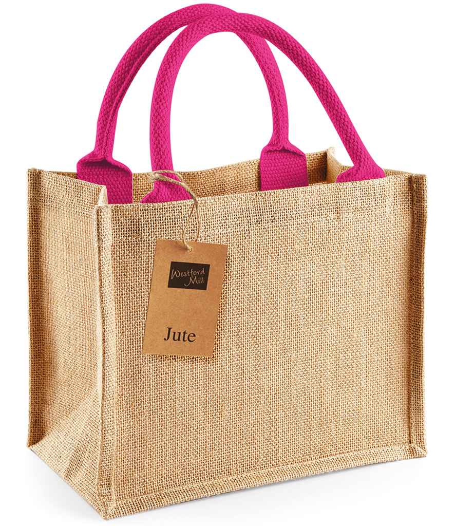 Westford Mill Jute Mini Gift Bag in ONE Natural Fuchsia by Westford Mill — Custom branded clothing by Print Press, featuring premium embroidery produced in our specialist print lab in the UK.