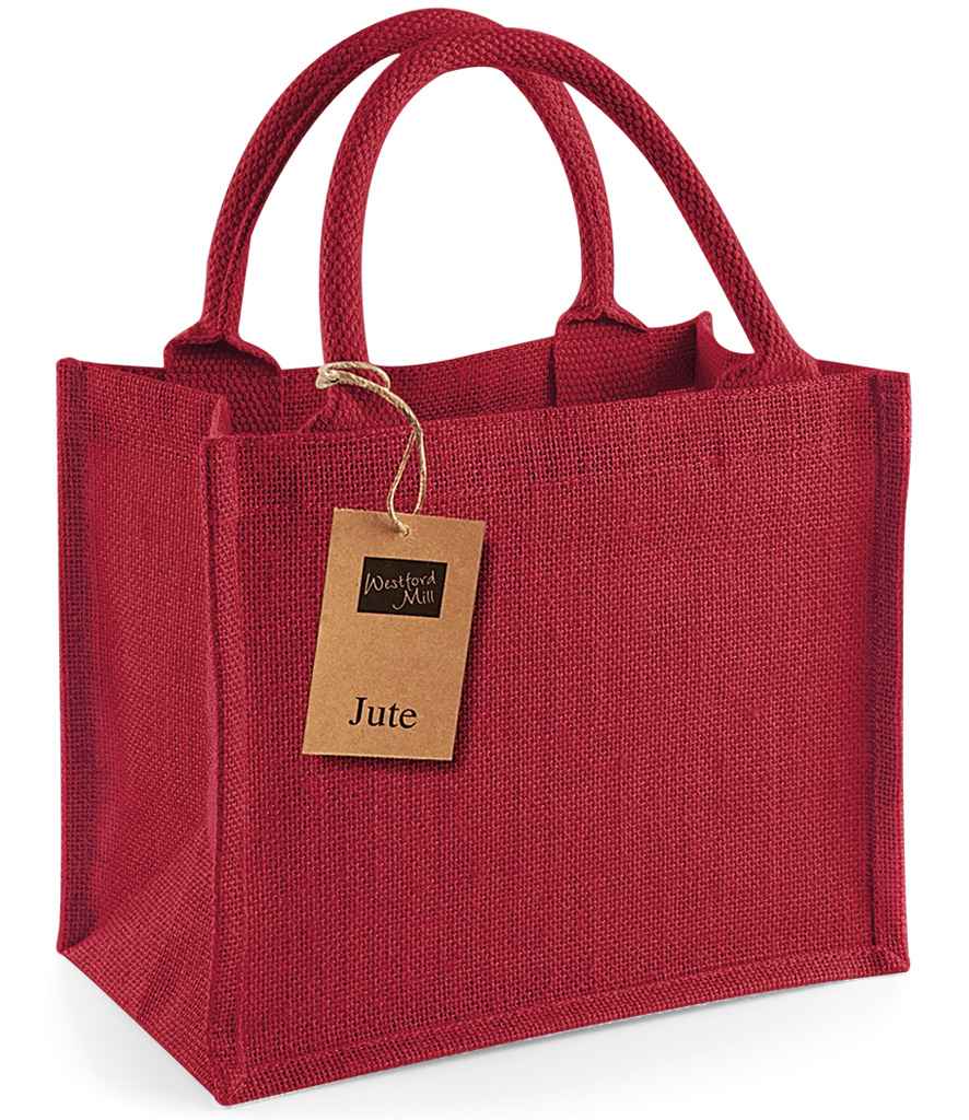 Westford Mill Jute Mini Gift Bag in ONE Red Red by Westford Mill — Custom branded clothing by Print Press, featuring premium embroidery produced in our specialist print lab in the UK.