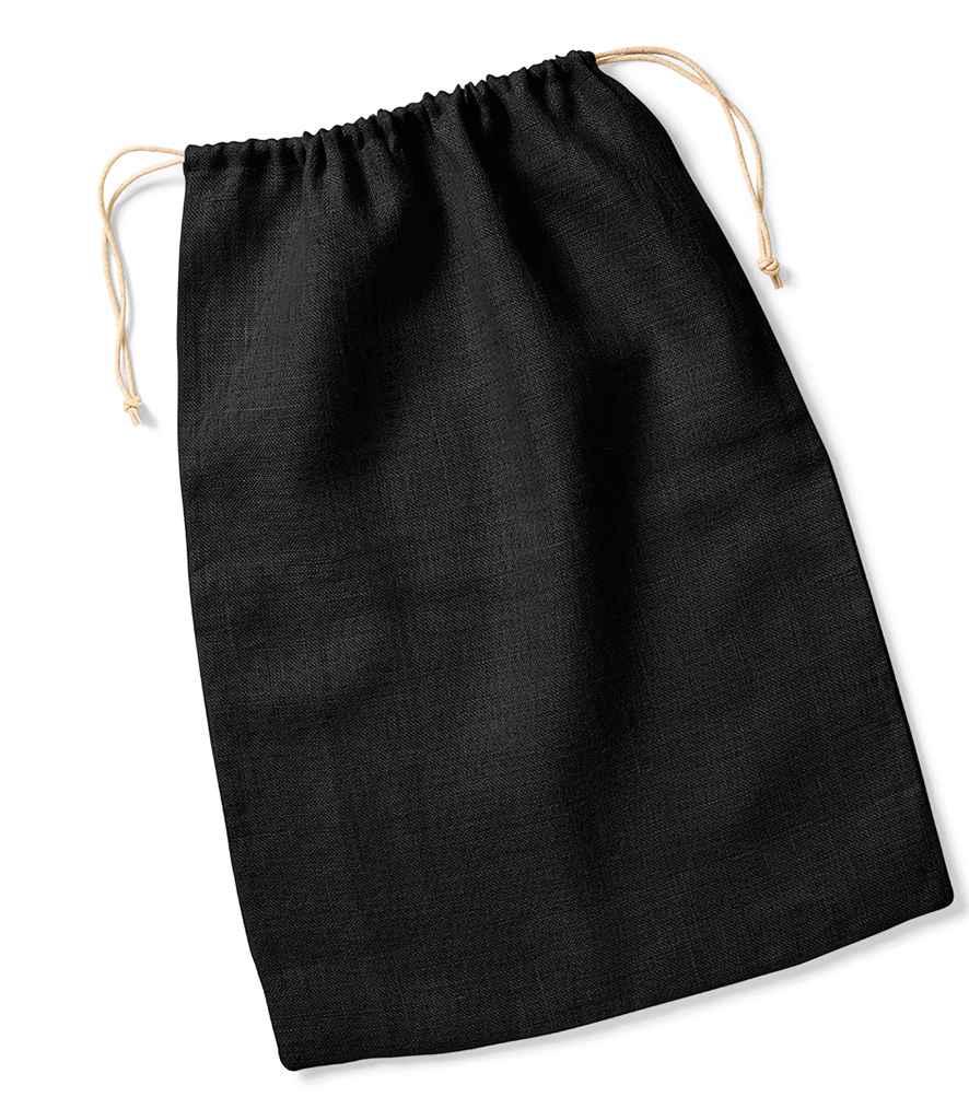 Westford Mill Jute Stuff Bag in Black Natural by Westford Mill — Custom branded clothing by Print Press, featuring premium embroidery produced in our specialist print lab in the UK.
