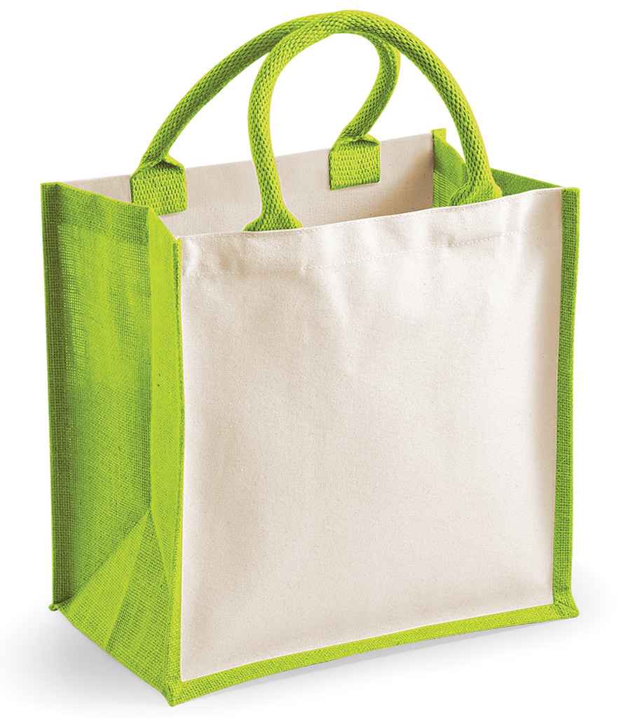 Westford Mill Printers Midi Jute Tote in ONE Apple Green by Westford Mill — Custom branded clothing by Print Press, featuring premium embroidery produced in our specialist print lab in the UK.
