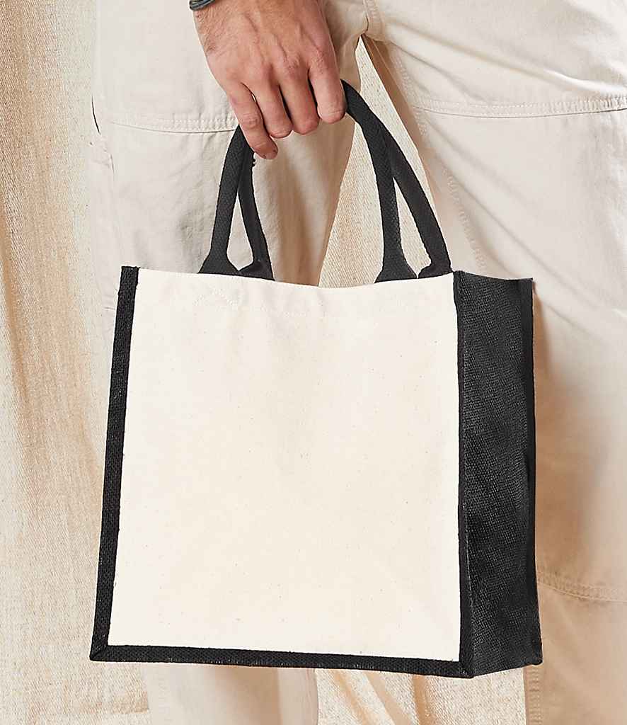 Westford Mill Printers Midi Jute Tote in ONE Black by Westford Mill — Custom branded clothing by Print Press, featuring premium embroidery produced in our specialist print lab in the UK.