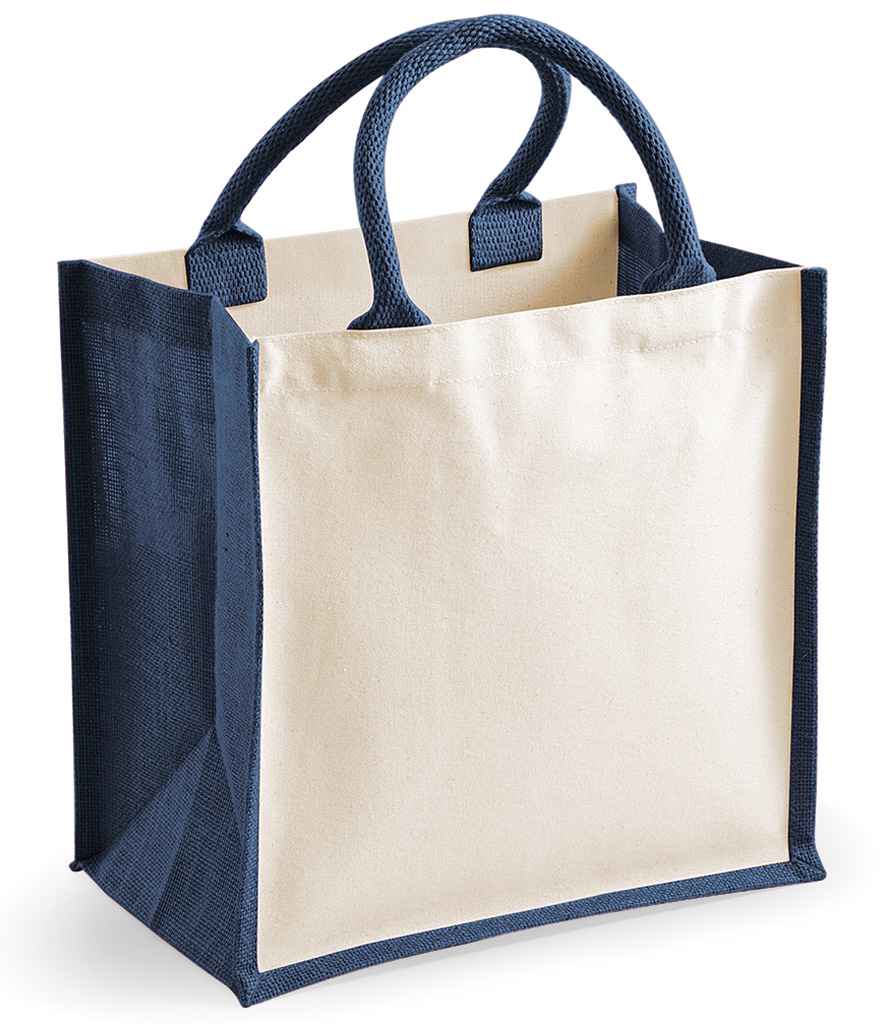 Westford Mill Printers Midi Jute Tote in ONE Navy by Westford Mill — Custom branded clothing by Print Press, featuring premium embroidery produced in our specialist print lab in the UK.