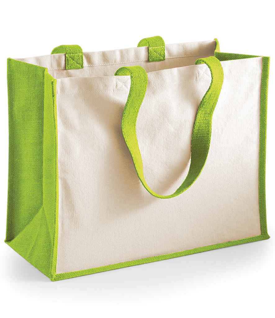 Westford Mill Printers Jute Classic Shopper in ONE Apple Green by Westford Mill — Custom branded clothing by Print Press, featuring premium embroidery produced in our specialist print lab in the UK.