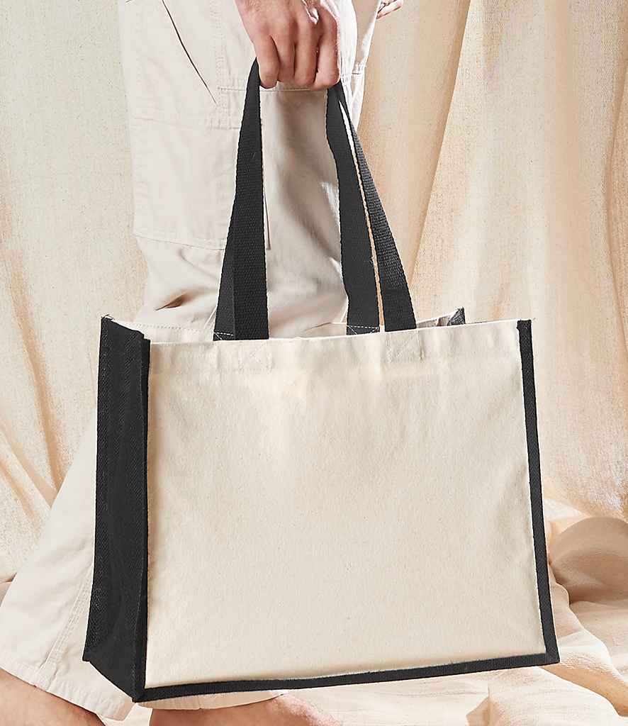 Westford Mill Printers Jute Classic Shopper in ONE Black by Westford Mill — Custom branded clothing by Print Press, featuring premium embroidery produced in our specialist print lab in the UK.