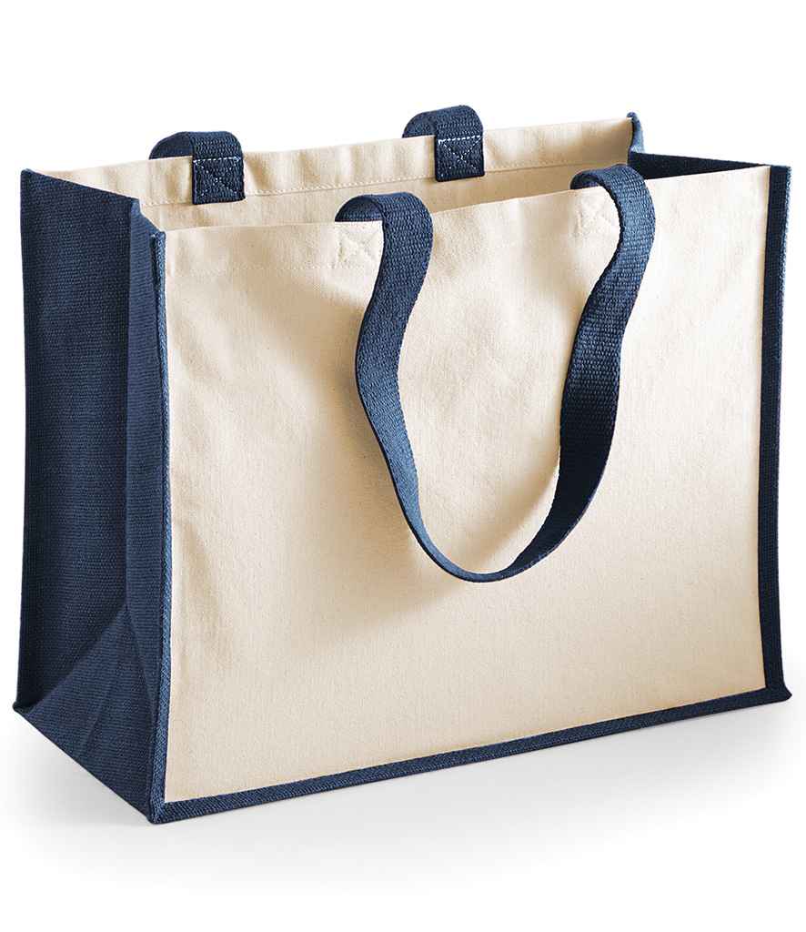 Westford Mill Printers Jute Classic Shopper in ONE Navy by Westford Mill — Custom branded clothing by Print Press, featuring premium embroidery produced in our specialist print lab in the UK.
