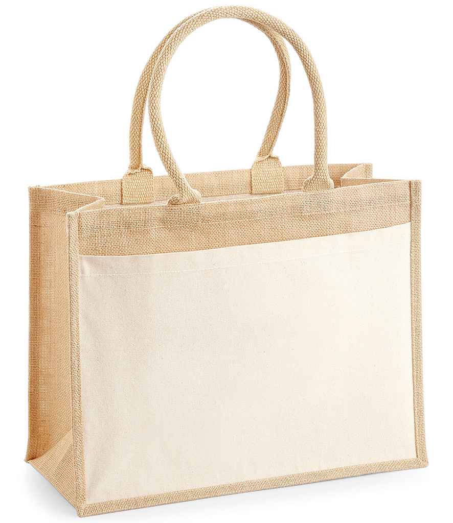 Westford Mill Pocket Jute Shopper in ONE Natural by Westford Mill — Custom branded clothing by Print Press, featuring premium embroidery produced in our specialist print lab in the UK.