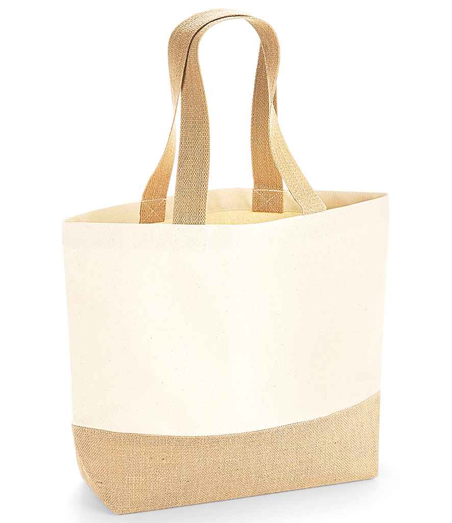 Westford Mill Jute Base Canvas Tote in ONE Natural by Westford Mill — Custom branded clothing by Print Press, featuring premium embroidery produced in our specialist print lab in the UK.