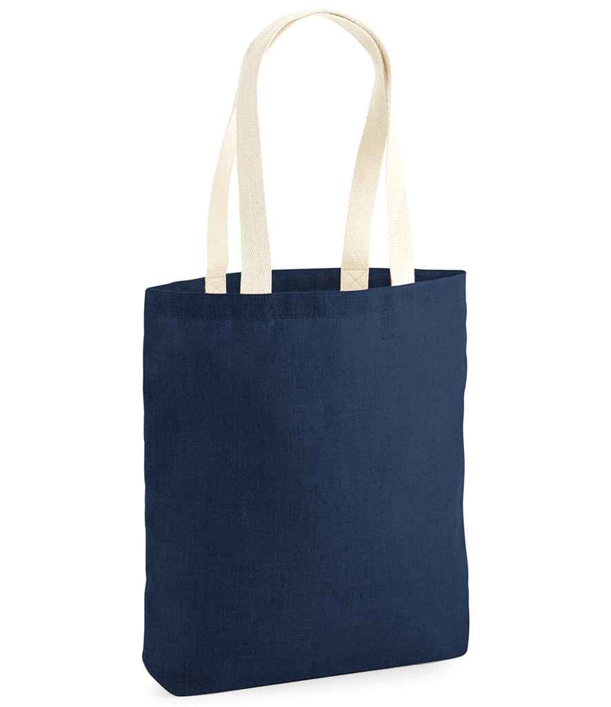 Westford Mill Unlaminated Jute Tote Bag in ONE Navy Natural by Westford Mill — Custom branded clothing by Print Press, featuring premium embroidery produced in our specialist print lab in the UK.