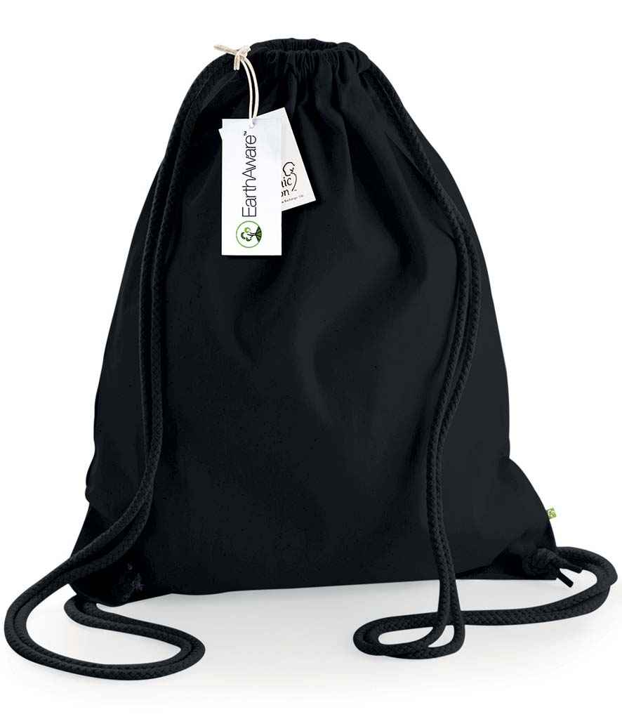 Westford Mill EarthAware Organic Gymsac in ONE Black Black by Westford Mill — Custom branded clothing by Print Press, featuring premium embroidery produced in our specialist print lab in the UK.