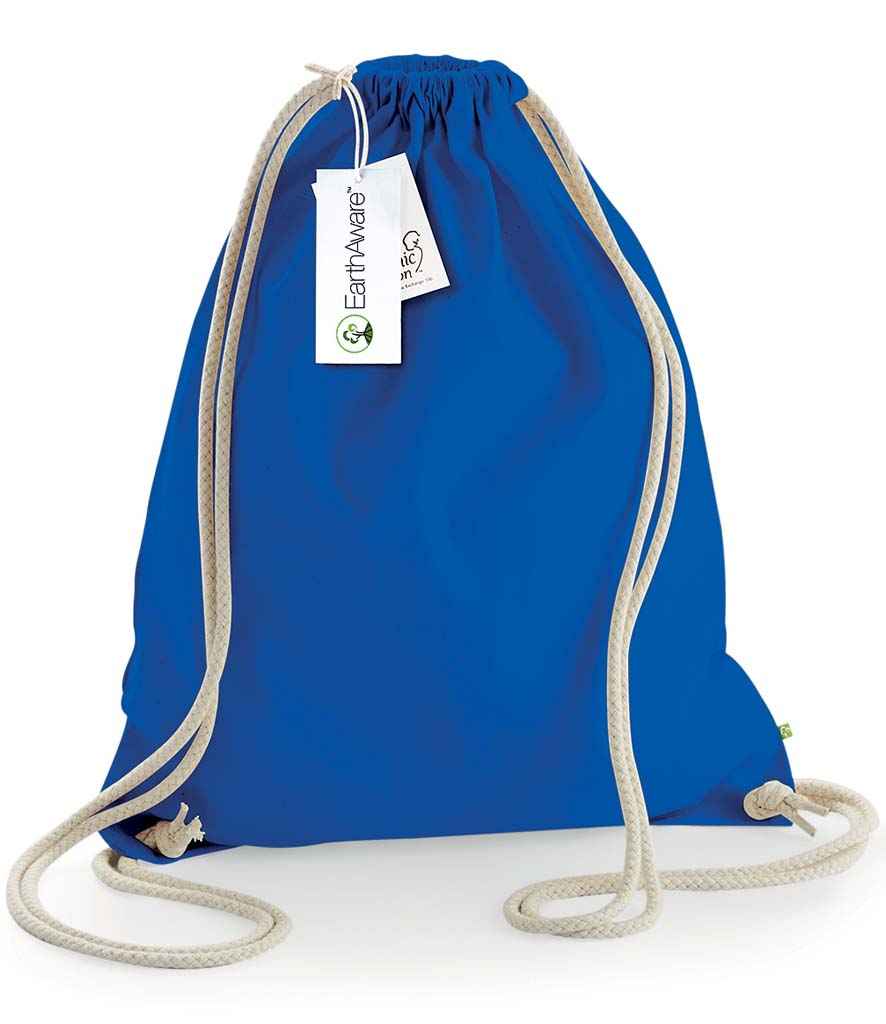 Westford Mill EarthAware Organic Gymsac in ONE Bright Royal by Westford Mill — Custom branded clothing by Print Press, featuring premium embroidery produced in our specialist print lab in the UK.