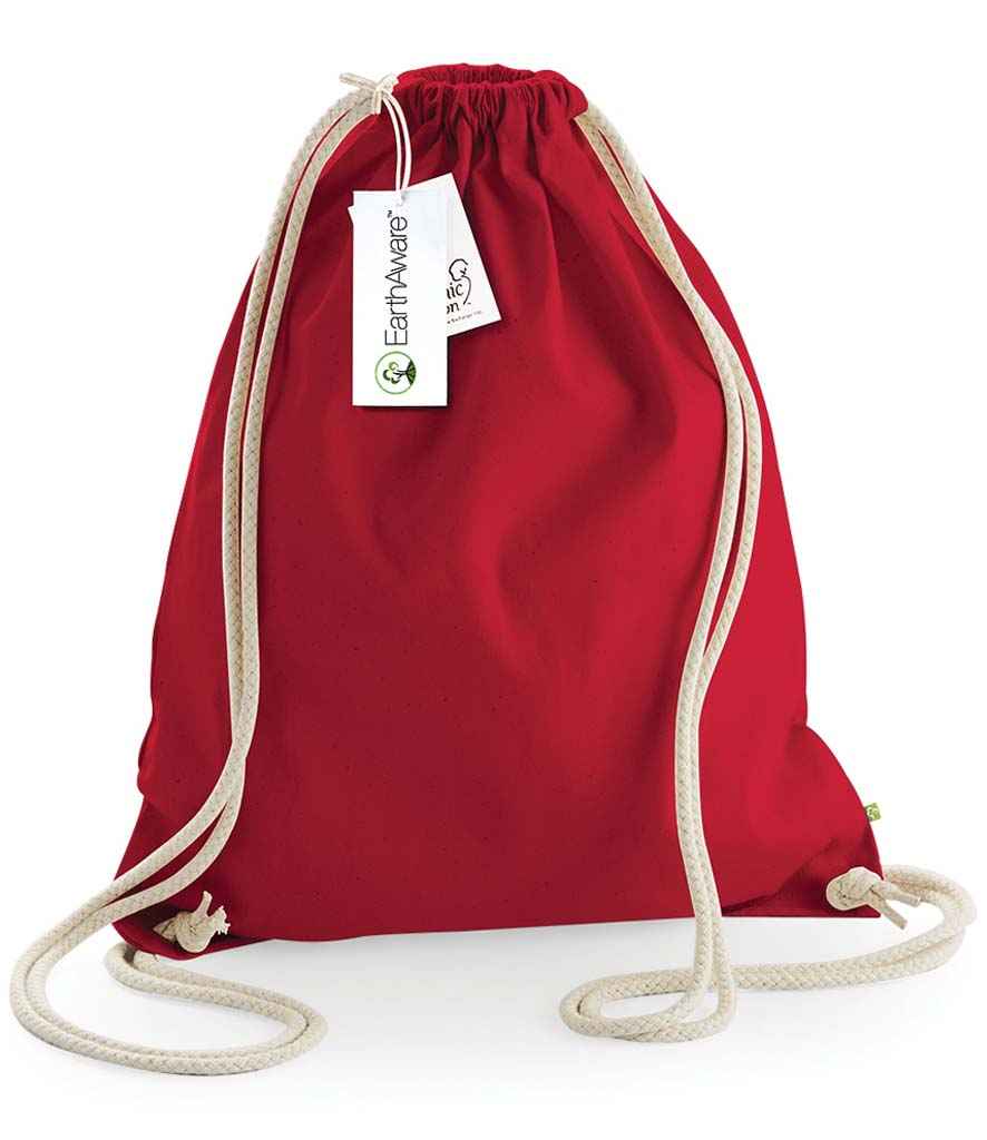 Westford Mill EarthAware Organic Gymsac in ONE Classic Red by Westford Mill — Custom branded clothing by Print Press, featuring premium embroidery produced in our specialist print lab in the UK.