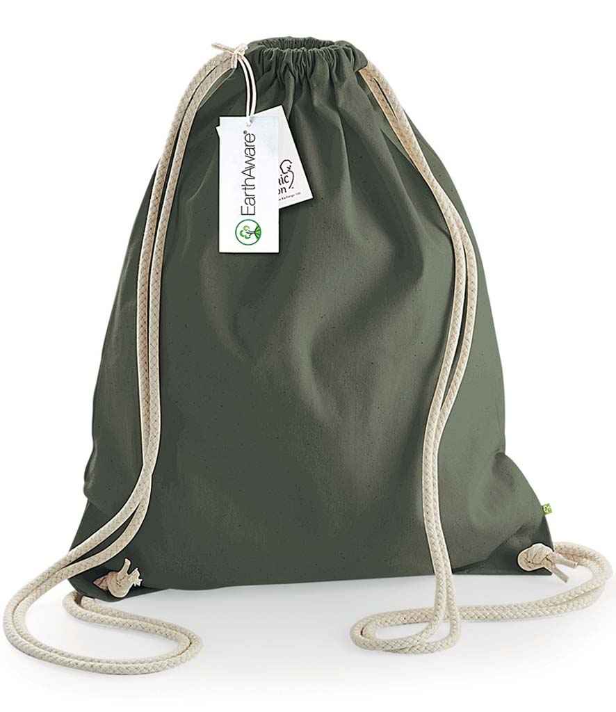 Westford Mill EarthAware Organic Gymsac in ONE Olive Green by Westford Mill — Custom branded clothing by Print Press, featuring premium embroidery produced in our specialist print lab in the UK.