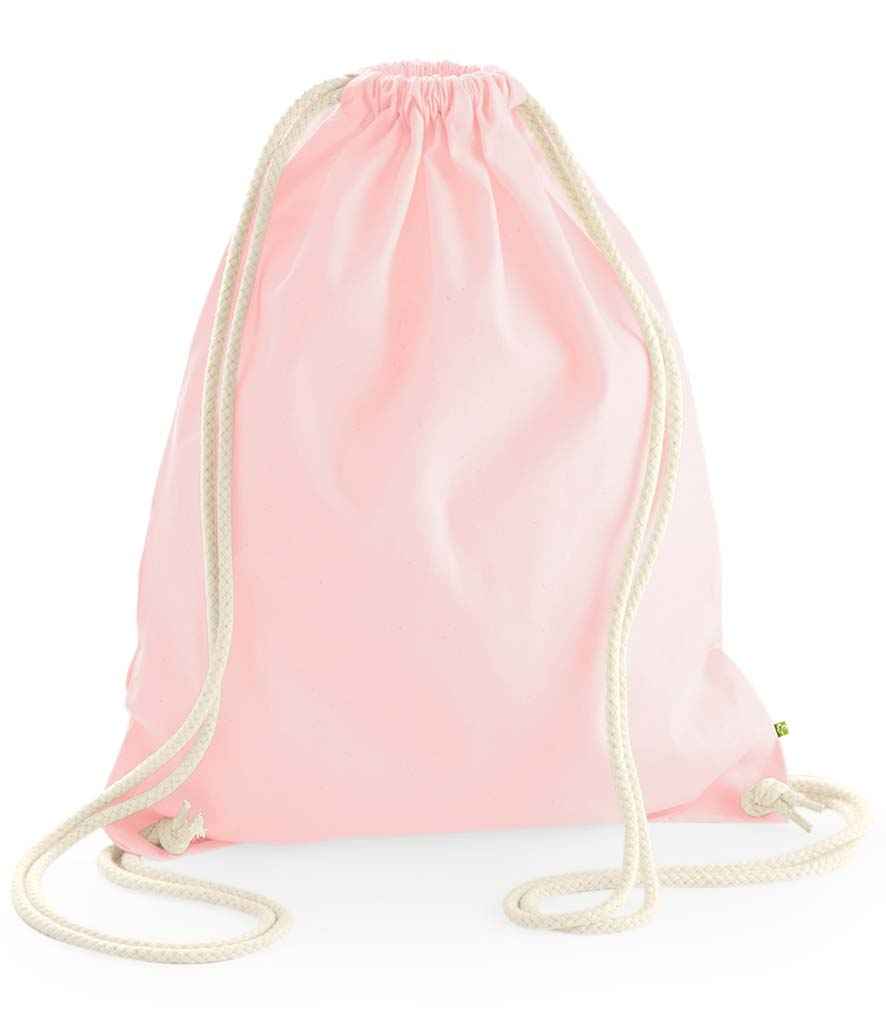 Westford Mill EarthAware Organic Gymsac in ONE Pastel Pink by Westford Mill — Custom branded clothing by Print Press, featuring premium embroidery produced in our specialist print lab in the UK.