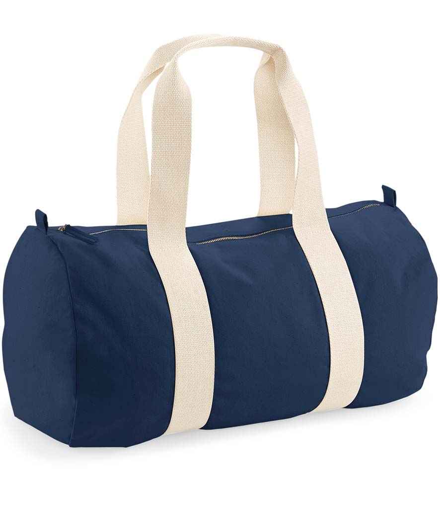 Westford Mill EarthAware Organic Barrel Bag in ONE French Navy by Westford Mill — Custom branded clothing by Print Press, featuring premium embroidery produced in our specialist print lab in the UK.