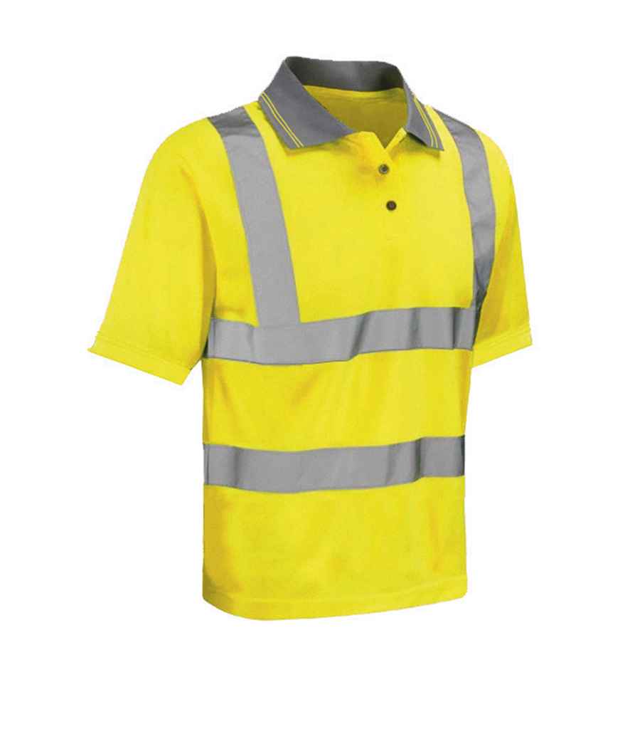 Warrior Daytona Hi-Vis Polo Shirt in Fluorescent Yellow by Warrior — Custom branded clothing by Print Press, featuring premium embroidery produced in our specialist print lab in the UK.
